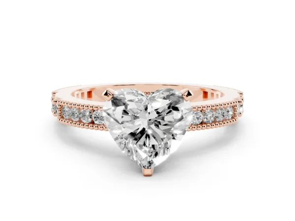 Heart Cut Solitaire with Pavé Band and Four-Prong Setting Rose gold