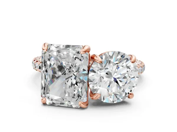 Round and Radiant Toi Moi Ring with Prong Setting and Pave Band Rose gold