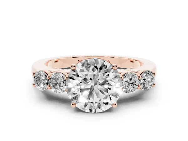 Round Cut Cut Diamond Five-Stone Prong Set White Gold Ring Rose gold