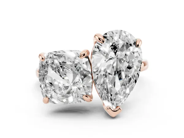 Pear and Cushion Toi Moi Ring with Prong Setting and Plain Band Rose gold