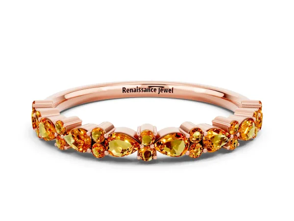 Pear and Round Citrine Wedding Band Rose gold