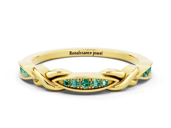 Twisted Marquise Green Sapphire Pavé Band with Shared Prong Setting Yellow gold