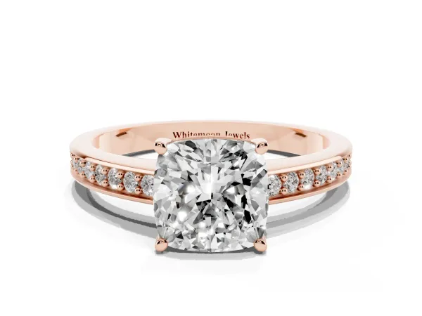 Cushion Cut Solitaire Pavé Band Prong Setting Ring Rose gold