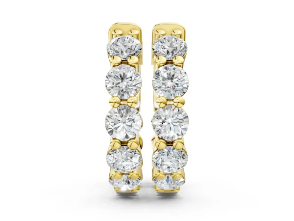 Round Diamond Eternity Hoop Earrings with Scalloped Band and Four-Prong Setting Yellow gold