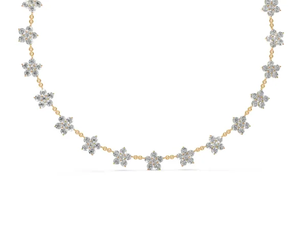 Round Diamond Floral Station Necklace with Diamond Accents Yellow gold