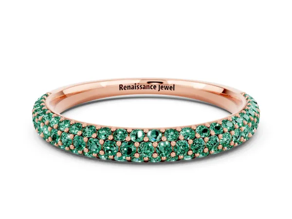 Round Green Sapphire Pavé Eternity Band with Shared Prong Setting Rose gold