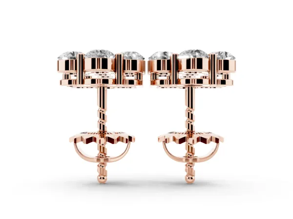 Cluster Round Diamond Stud Earrings with Prong Setting Rose gold