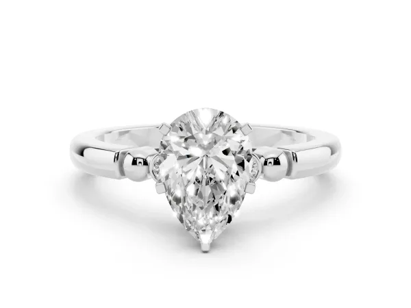 Pear Cut Solitaire Beaded Band with Four-Prong Setting Platinum