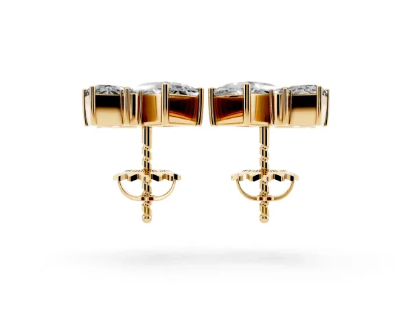 Baguette and Princess Diamond Mosaic Abstract Stud Earrings Yellow gold