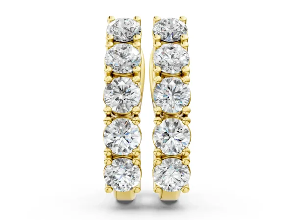 Round Diamond Channel Set Hoop Earrings with Four-Prong Setting Yellow gold