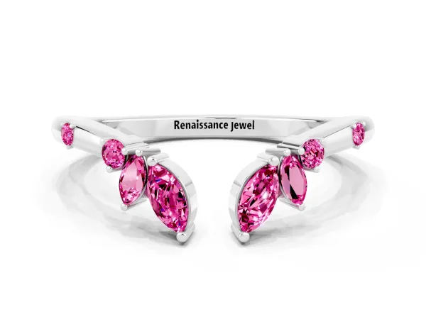 Open Marquise Cluster Pink Sapphire Band with Prong Setting Platinum