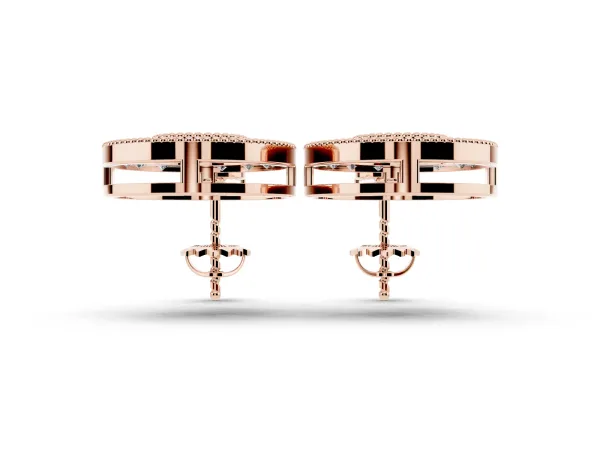 Round Halo Diamond Drop Earrings with Milgrain Bezel Setting Rose gold