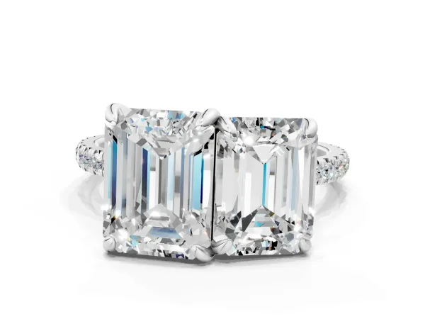 Emerald and Radiant Toi Moi Ring with Prong Setting and Micro Pave Band White gold