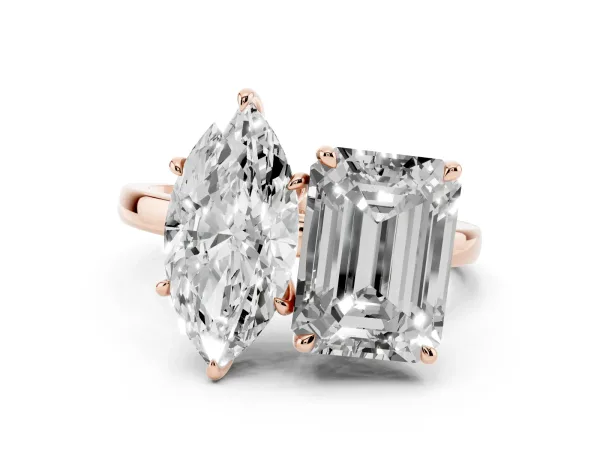 Marquise Cut and Emerald Cut Toi Moi Ring with Prong Setting Rose gold