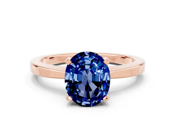 Oval Cut Blue Sapphire Solitaire Engagement Ring with Classic Band and Four-Prong Setting Rose gold