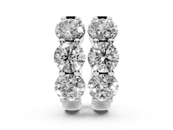 Triple Round Diamond Huggie Earrings with Prong Setting Silver