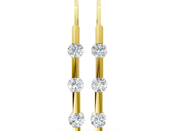 Round Diamond Bar Drop Earrings with Bezel Setting Yellow gold