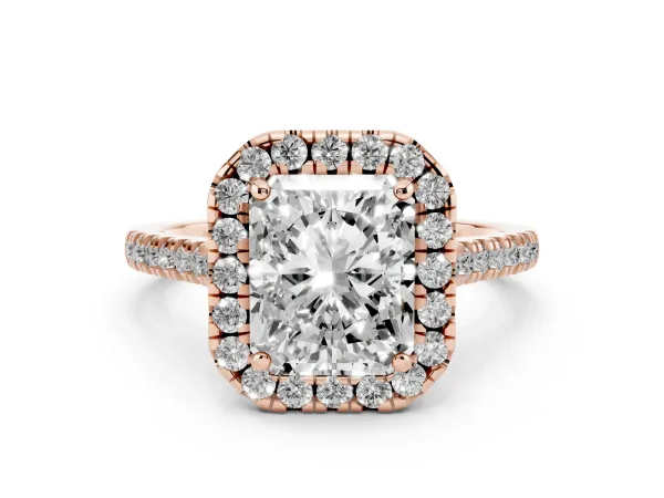 Radiant Cut Diamond Cushion Halo Ring with Pavé Band Rose gold