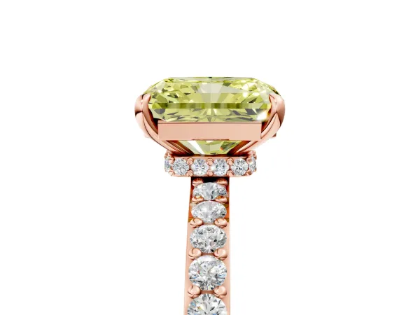 Fancy Yellow Radiant Cut Diamond Solitaire Engagement Ring with Pavé Band and Four-Prong Setting Rose gold