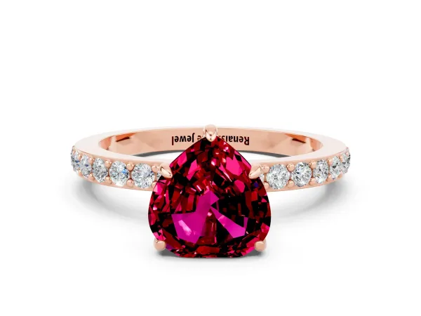 Heart Cut Garnet Solitaire Engagement Ring with Pavé Band and Four-Prong Setting Rose gold