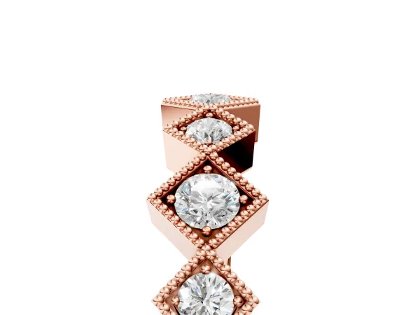 Milgrain Square Bezel Round Diamond Chevron Band Rose gold
