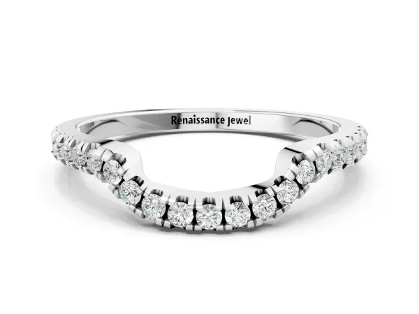 Round Diamond Pavé-Set Contoured Wedding Band Platinum