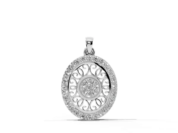 Round Halo Filigree Pendant with Pavé Setting White gold