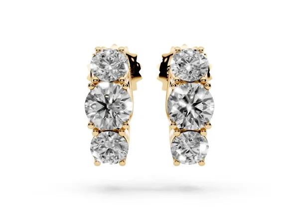 Round Diamond Prong Set Three-Stone White Gold Earrings Yellow gold