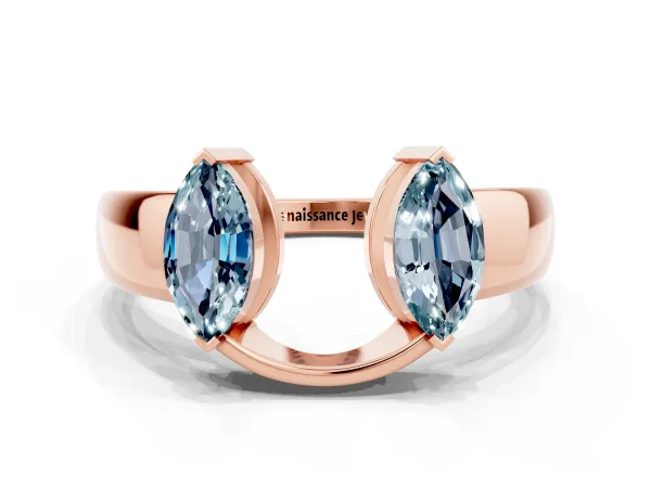 Marquise Aquamarine Open Band Ring with Tension Setting Rose gold