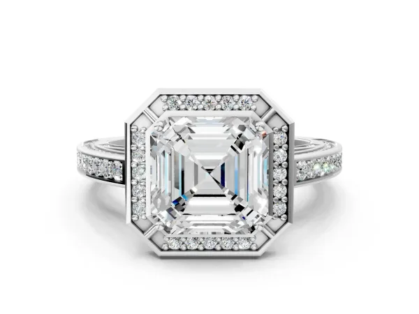 Asscher Cut Cut Halo Pave Split Shank Prong Setting Ring Platinum