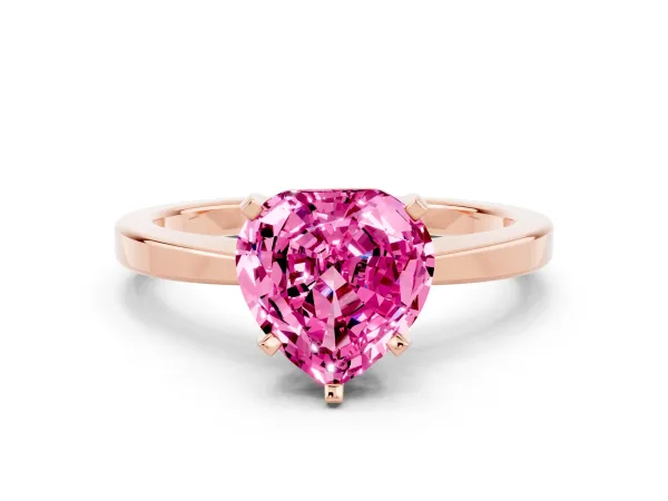 Heart Cut Pink Sapphire Solitaire Engagement Ring with Classic Band and Four-Prong Setting Rose gold