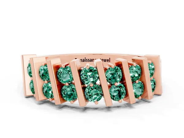 Channel Set Round Green Sapphire Anniversary Band with Vertical Prongs Rose gold