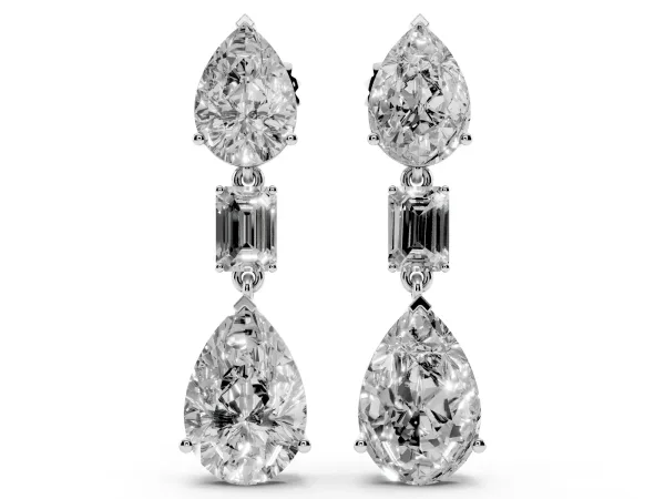 Pear Diamond Drop Earrings with Emerald and Pear Lab Grown Diamond Accents Platinum