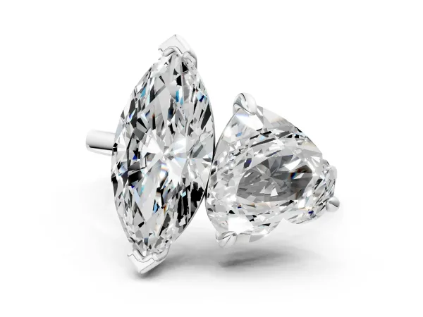 Heart and Marquise Toi Moi Ring with Prong Setting and Plain Band Platinum