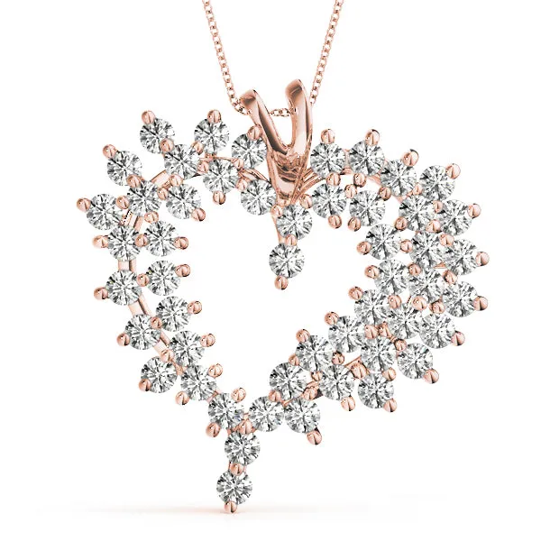 Diamond Cluster Heart Pendant with Round Brilliant Cut Stones and Prong Setting Rose gold