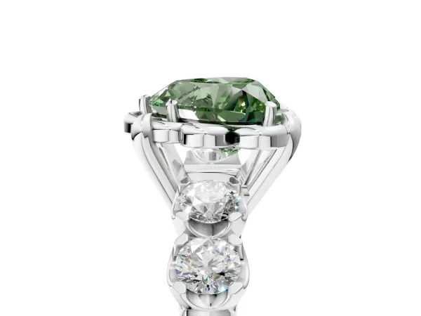Fancy Green Heart Cut Cut Diamond Floral Halo Engagement Ring with Shared Prong Setting Platinum