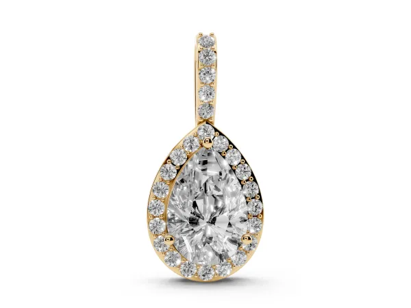 Halo Pear Diamond Pendant with Prong Setting Yellow gold