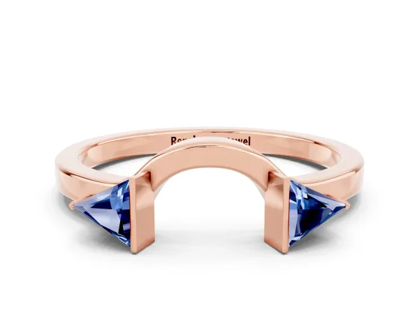 Trillion Blue Sapphire Open Band Ring with Bezel Setting Rose gold