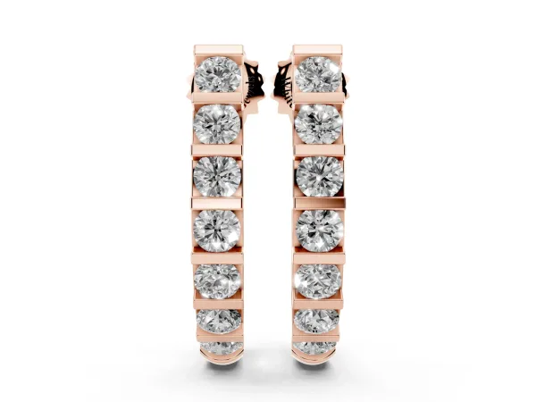 Round Diamond Channel-Set Hoop Earrings with Bar Prong Setting Rose gold