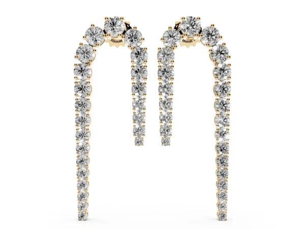 Round Diamond U-Shaped Drop Earrings Yellow gold