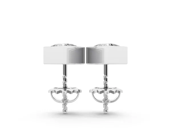 Princess Cut Bezel Set Diamond Stud Earrings Silver