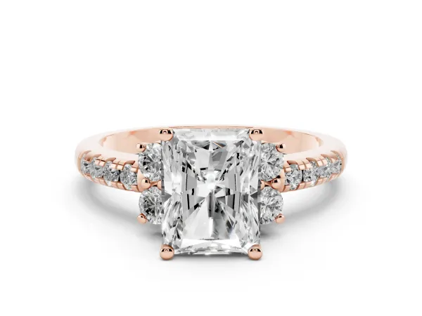 Radiant Cut Diamond Three-Stone Pave Band with Four-Prong Setting Rose gold