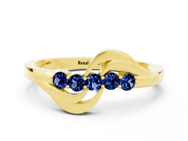 Five-Stone Round Blue Sapphire Crossover Band with Prong Setting Yellow gold