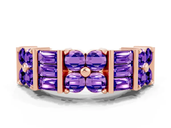 Channel Set Round and Baguette Tanzanite Anniversary Band with Prong Setting Rose gold