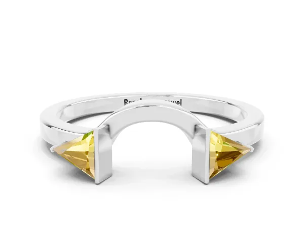 Trillion Yellow Sapphire Open Band Ring with Bezel Setting Platinum