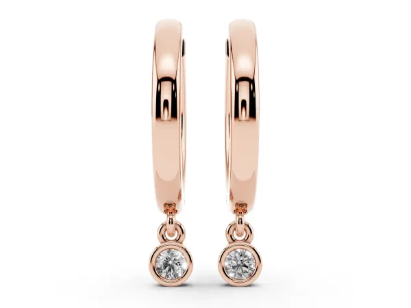 Round Diamond Bezel Drop Huggie Hoop Earrings Rose gold