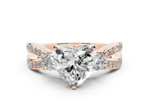 Three-Stone Heart Cut Cut Diamond Twist Band with Prong Setting Rose gold