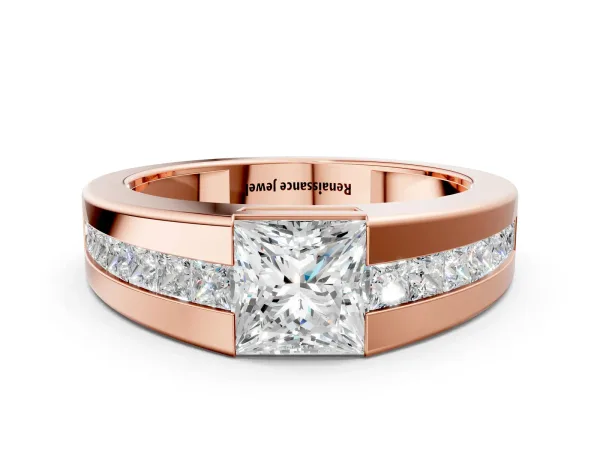 Princess Diamond Channel Set Mens Ring Rose gold