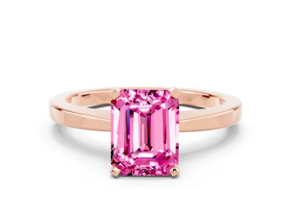 Emerald Cut Pink Sapphire Solitaire Engagement Ring with Classic Band and Four-Prong Setting Rose gold
