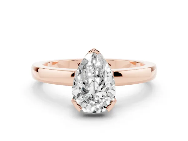 Pear Cut Cut Solitaire Ring with Four-Prong Setting and Classic Band Rose gold